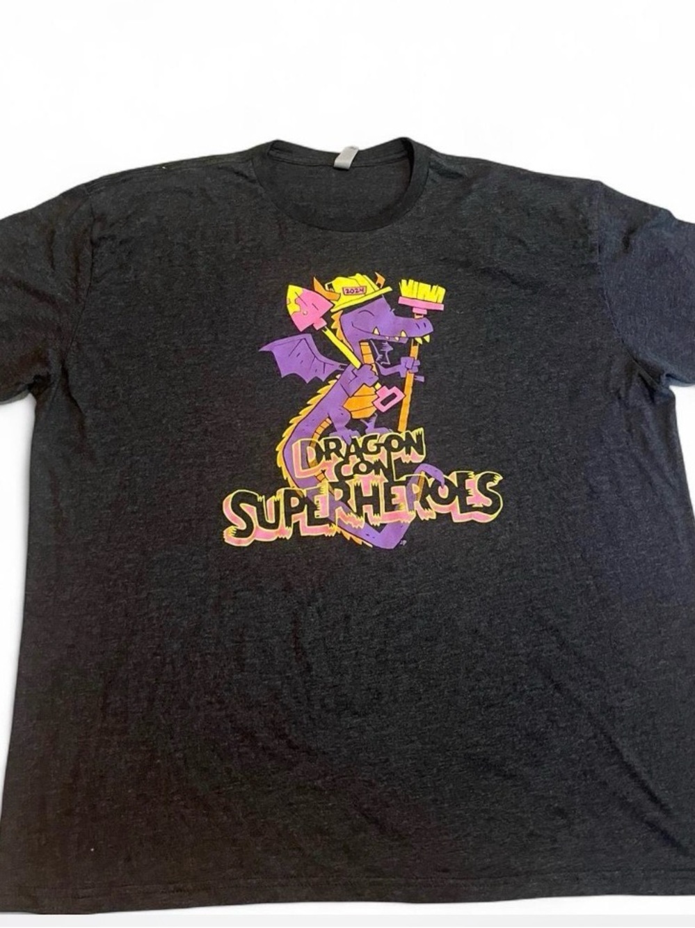 Next Level Apparel Black T‑Shirt with Purple & Yellow Dragon Graphic‎